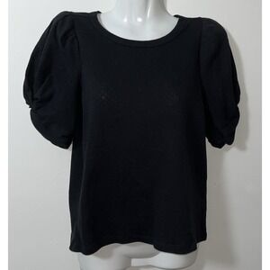 Ella Moss Women's‎ Linnea Twist SLV Top Blouse XS Black Puffy Sleeve Feminine